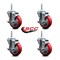 Service Caster 4 Inch Red Polyurethane Wheel Swivel 58 Inch Threaded Stem Caster Set with Brake SCC SCC-TS20S414-PPUB-RED-TLB-58212-4 - alternate 2